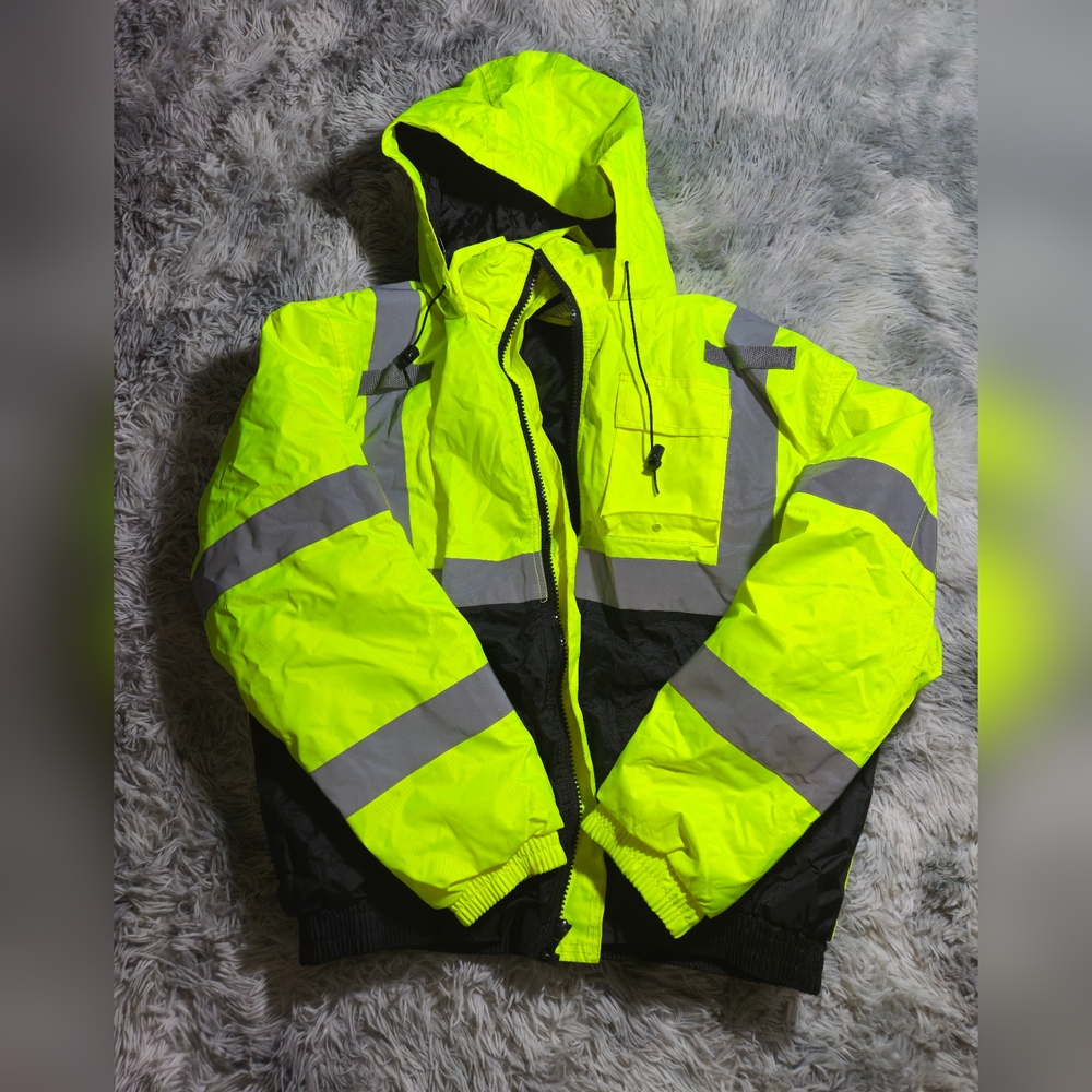 Bodyguard High Visibility Safety Coat Large Black/Yellow Fluorescent Lime